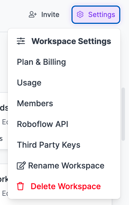 Roboflow API key menu